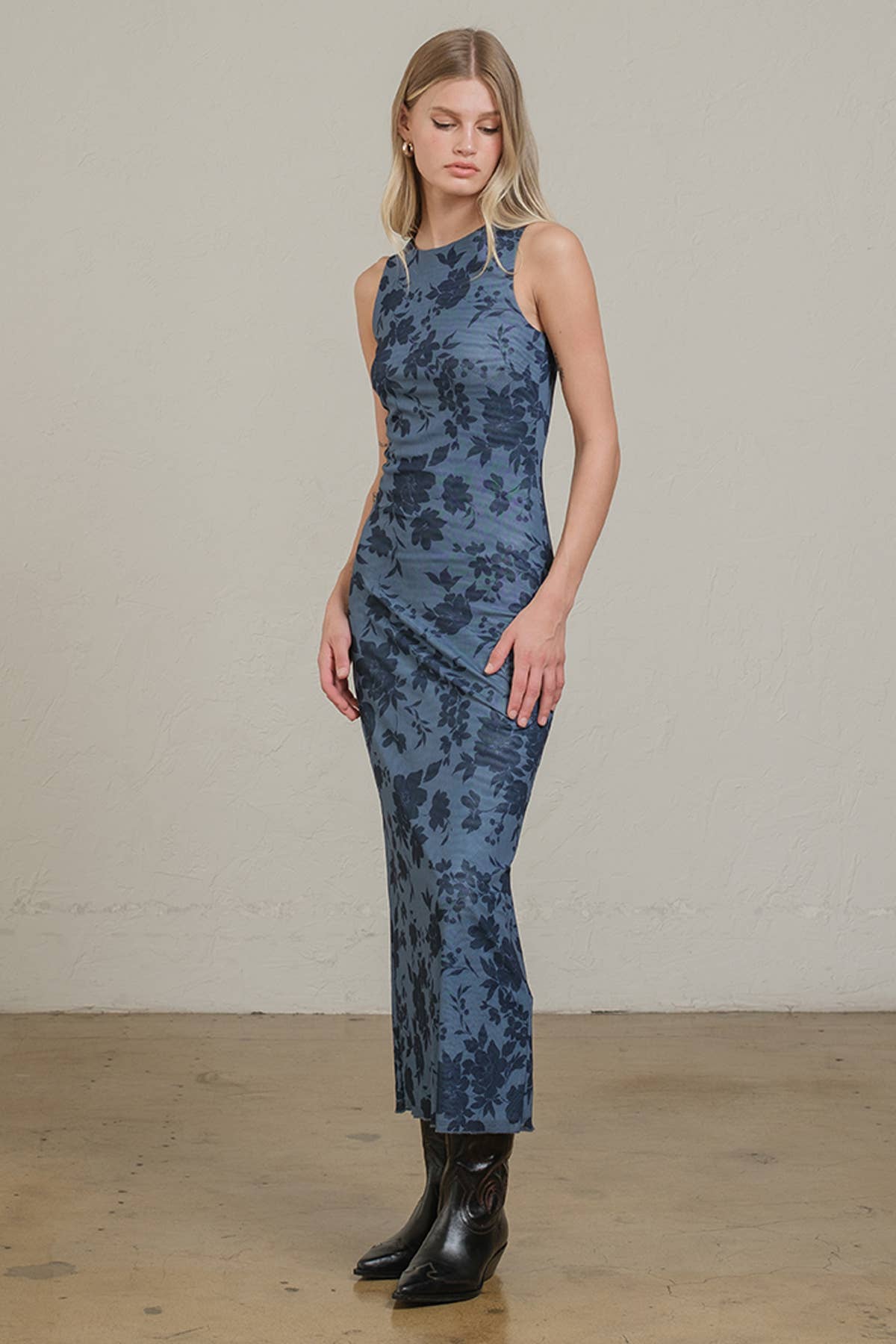 FLORAL BLEU Robe en maille Midnight Bloom - RD1204 en vente sur Faire2