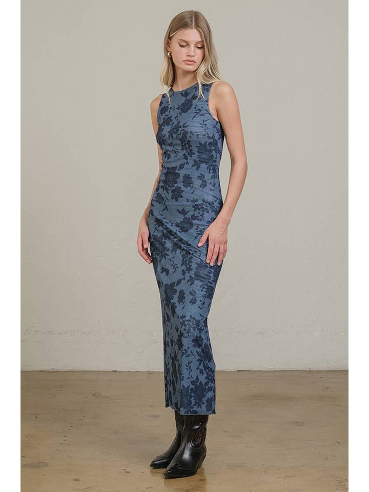 FLORAL BLEU Robe en maille Midnight Bloom - RD1204 en vente sur Faire2