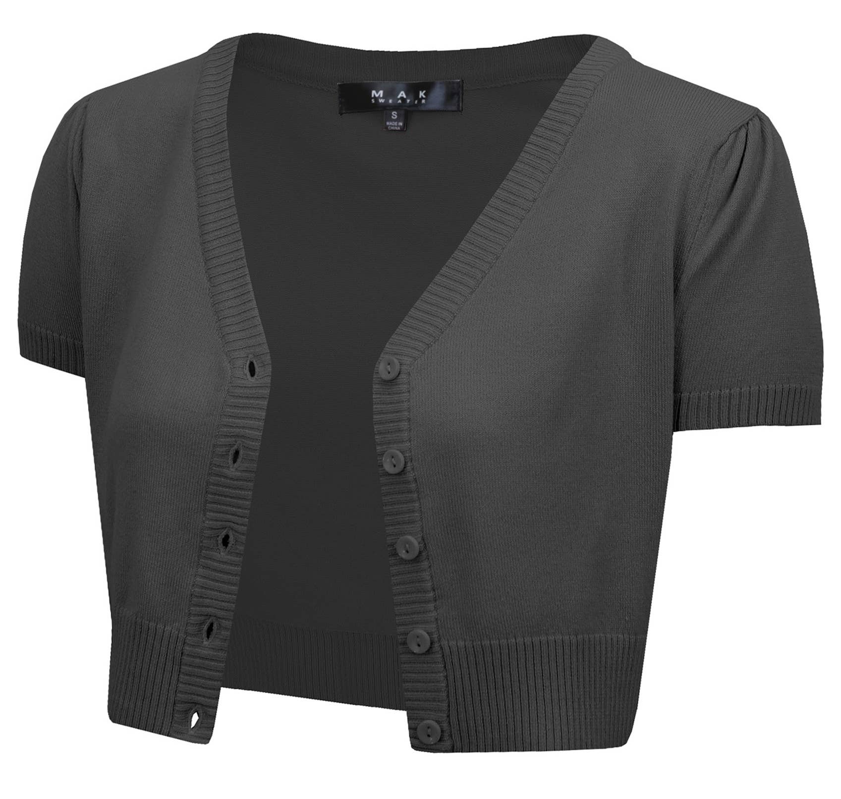 Mak - Vente Cardigan – femme - Cardigan boléro court à manches courtes bouffantes et col en V HB21374