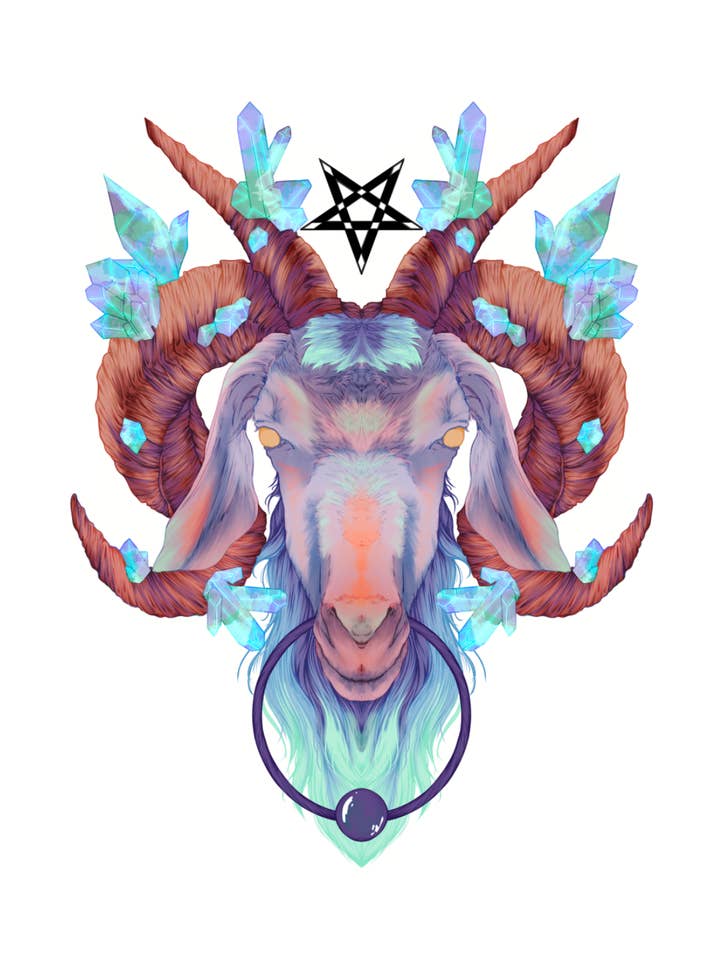 Pastel Goth Crystalized Baphomet Glossy Vinyl Sticker for wholesale by Lil Biscuits Design