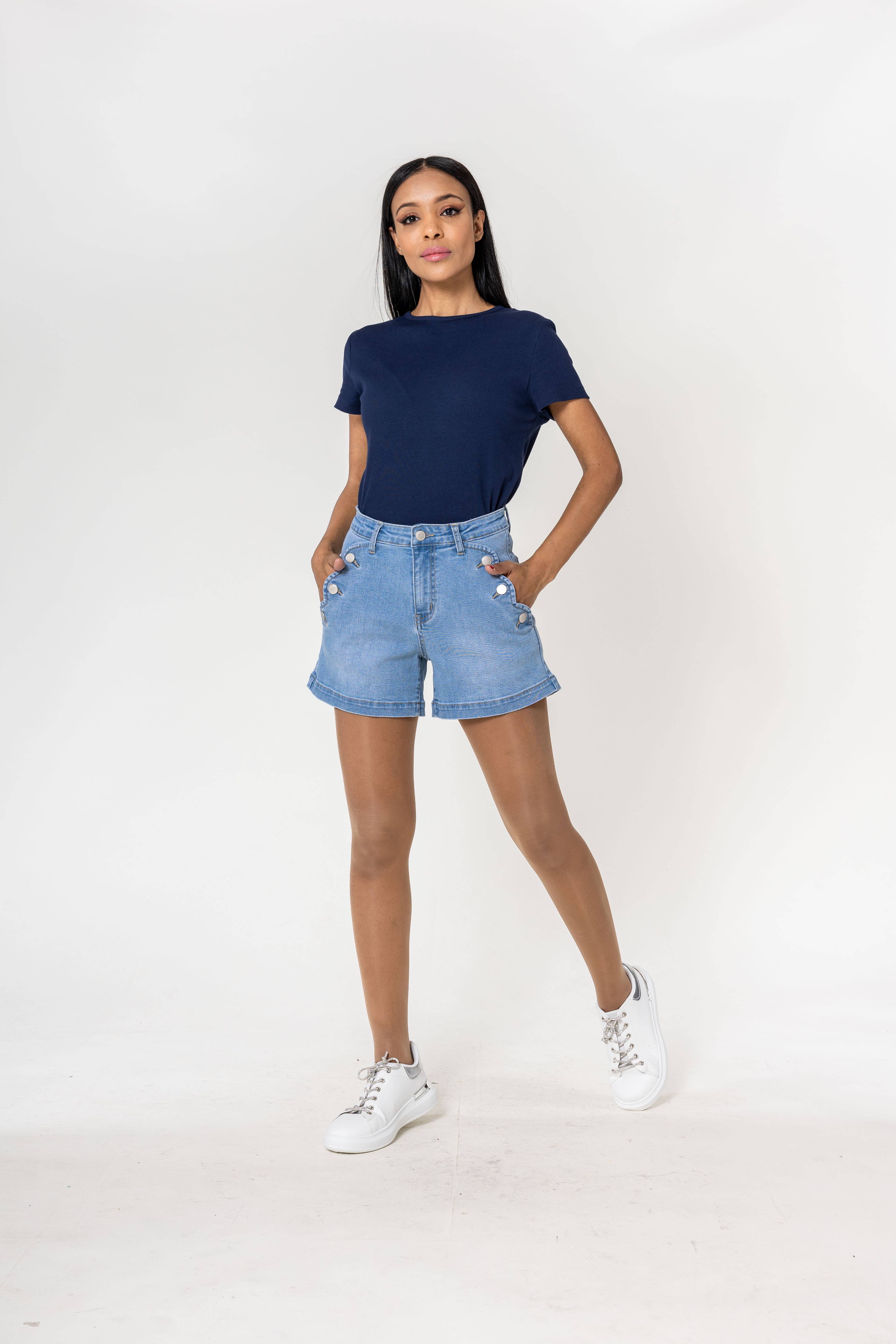 Nina Carter - Wholesale Shorts - Women's - Denim High Waisted Stretch Denim Shorts P20618