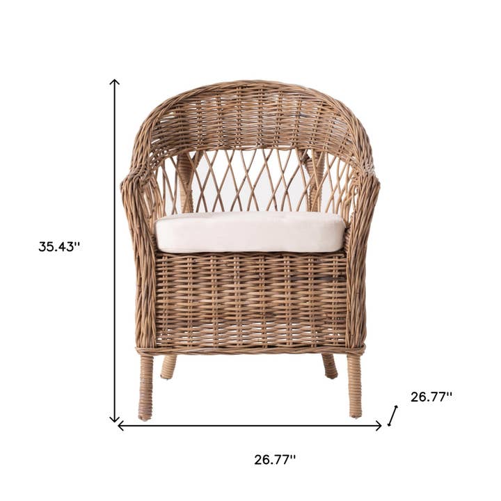 HomeRoots - Wholesale Chair - Set of Two Gray Brown Semi Circle Back Wicker Chairs with Seat Cushions2