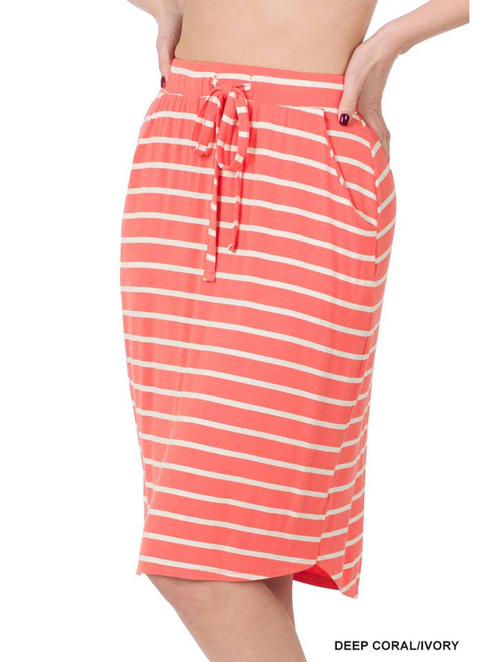 Vanilla Monkey - Wholesale Skirt - Women's - Stripe Print Self Tie Tulip Hem Skirt