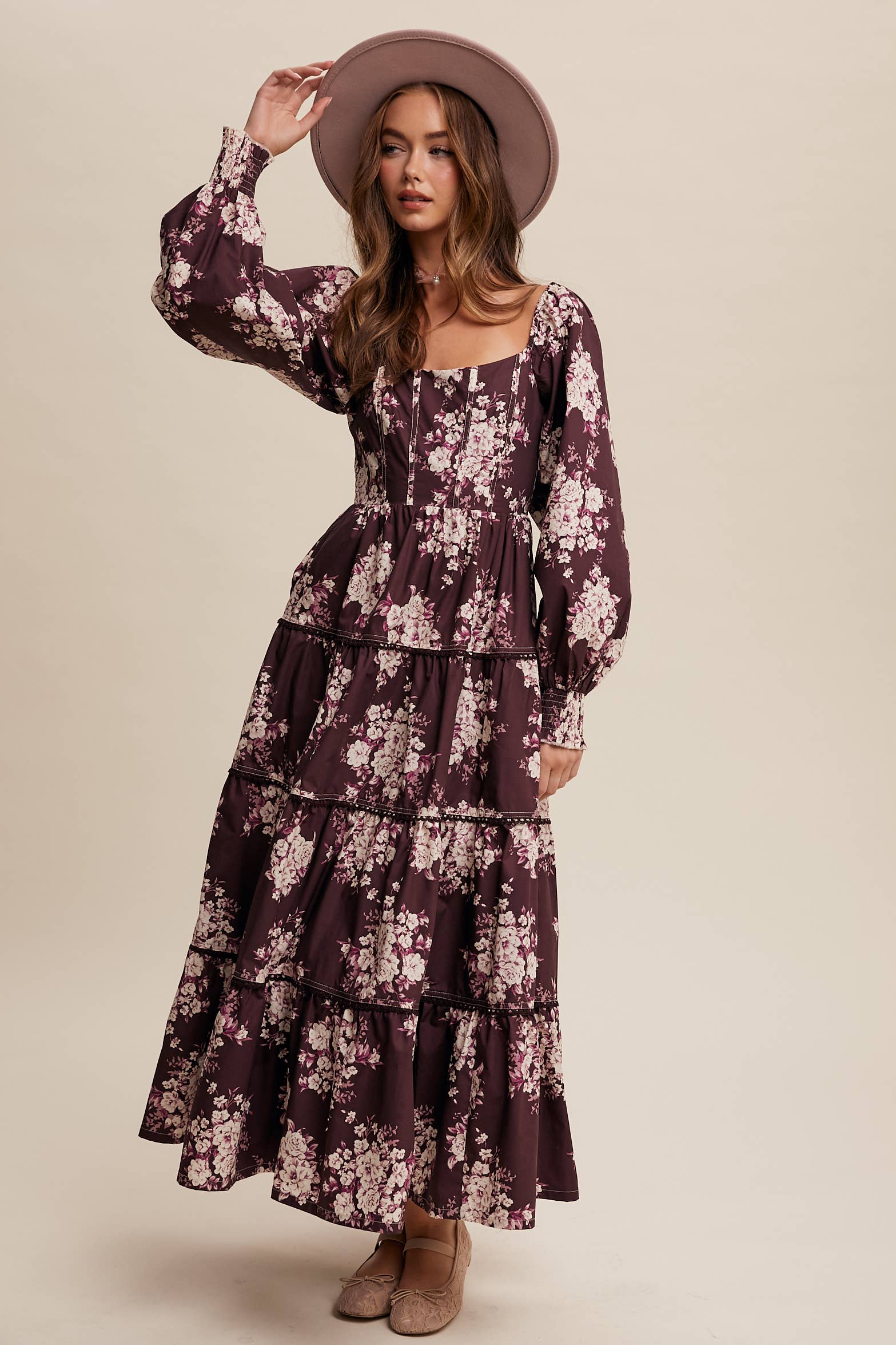 Listicle - Wholesale Dress - Women's - Romantic Floral Tiered Maxi Dress3
