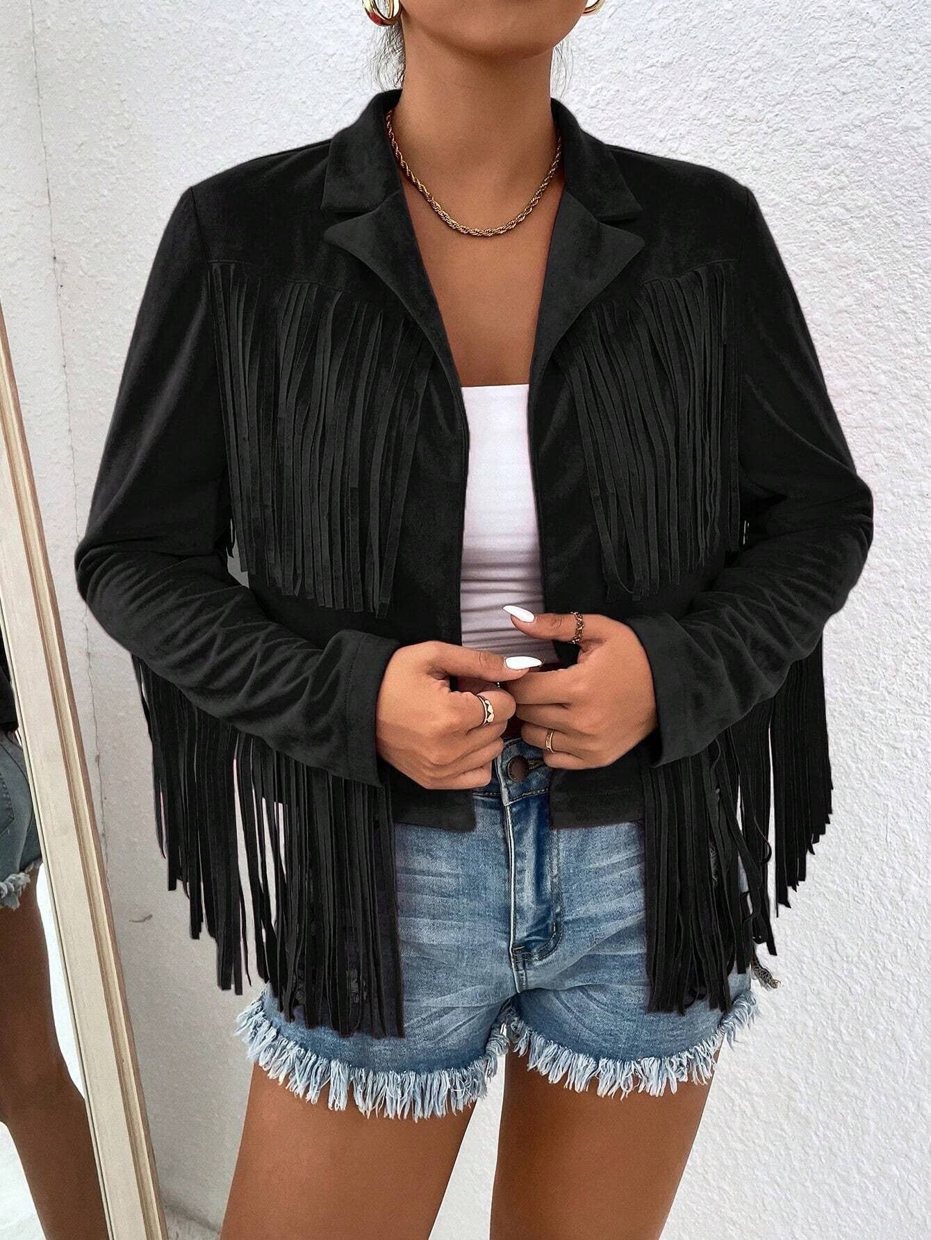 Rosa Clothing - Wholesale Jacket - Women's - Faux Suede Fringe Western Cowgirl Jacket4