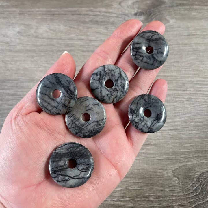 Keystone Crystals - Wholesale Spiritual Stone/Crystal - Donut Pi Stone 30mm Gemstone Pendant – Strung or Plain15
