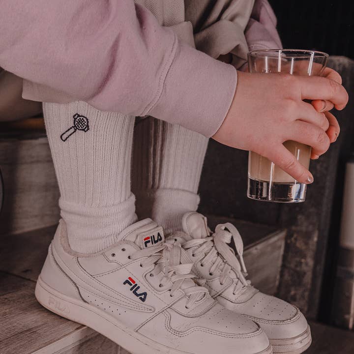 Calzini da tennis con ricamo a mano "Siebträger" - modello coffee per la vendita all'ingrosso da parte di Charles