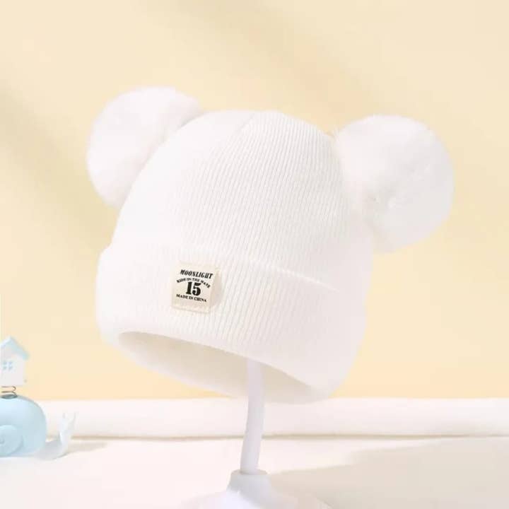 Cotton Socks - Wholesale Newborn/Knit Hat - Baby - G001 BABY HAT WITH COTTON POM POMS