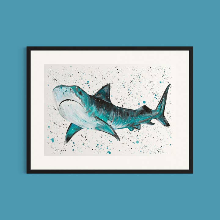 Tiger Shark 'Harvey' Art Print, Playroom, Kids Decor for wholesale by Emma LC Art