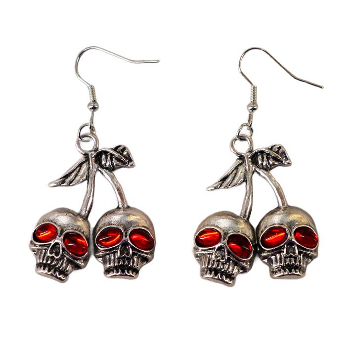 55529 – Skull cherries red eye gem dangle earrings for wholesale by Western Fashion