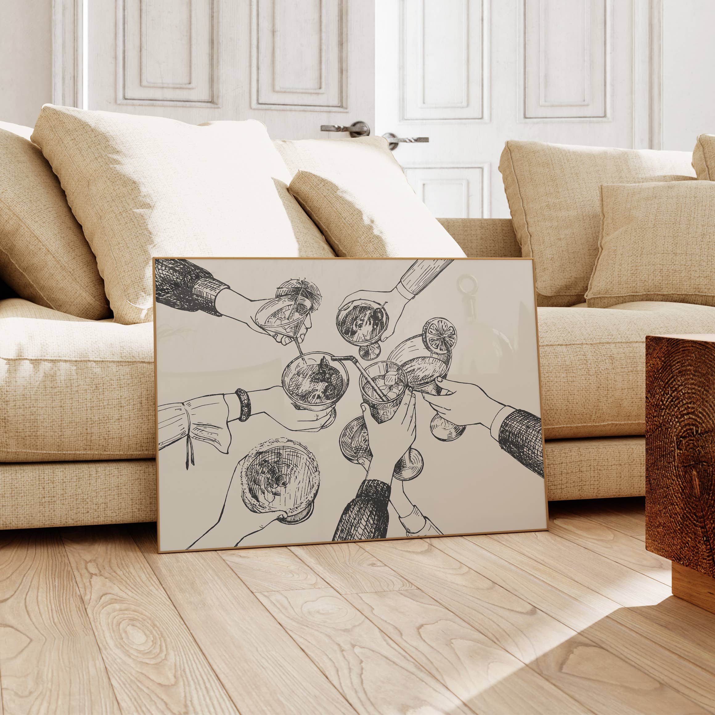 KIKIANDNIM - Wholesale Art Print - Bar Cart Wall Art Print | Cheers Hands Tan | Home Decor1