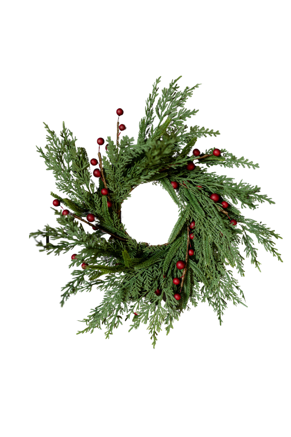Luxe B Co - Wholesale Wreath - Red Plum Berry Norfolk Cypress Real Touch Wreath - 14"8