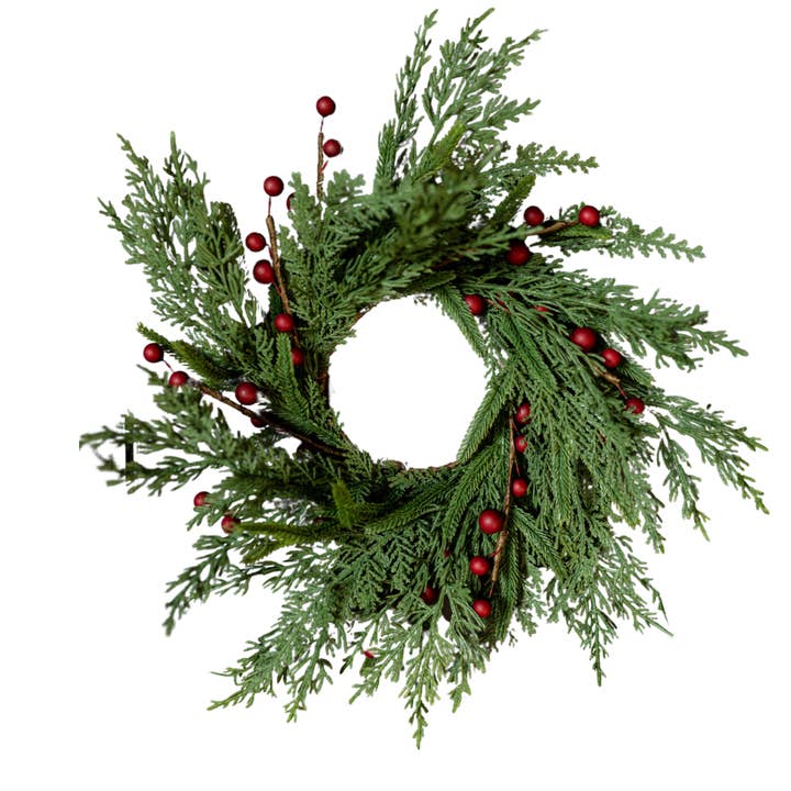 Luxe B Co - Wholesale Wreath - Red Plum Berry Norfolk Cypress Real Touch Wreath - 14"8