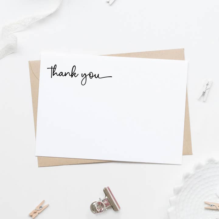 Set of 20 Minimal Modern Thank You Flat Stationery Note Card for wholesale by Lilly Belle Paperie