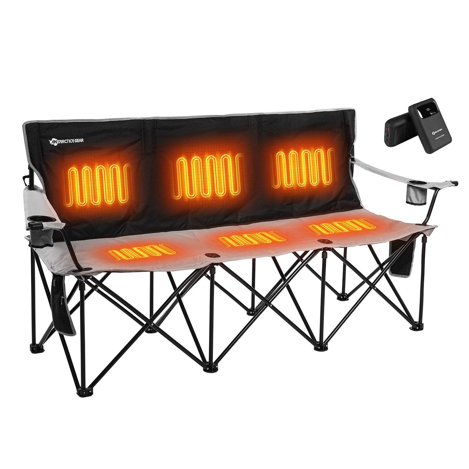 Antarctica Outdoors – wholesale Folding chair – ANTARCTICA GEAR Heated 3-Person Camping Chair with 12V 15000mAh Battery Pack1