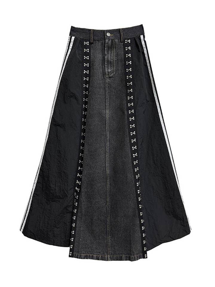 safistyle - Wholesale Skirt - Women's - Patchwork Denim Maxi Skirt3