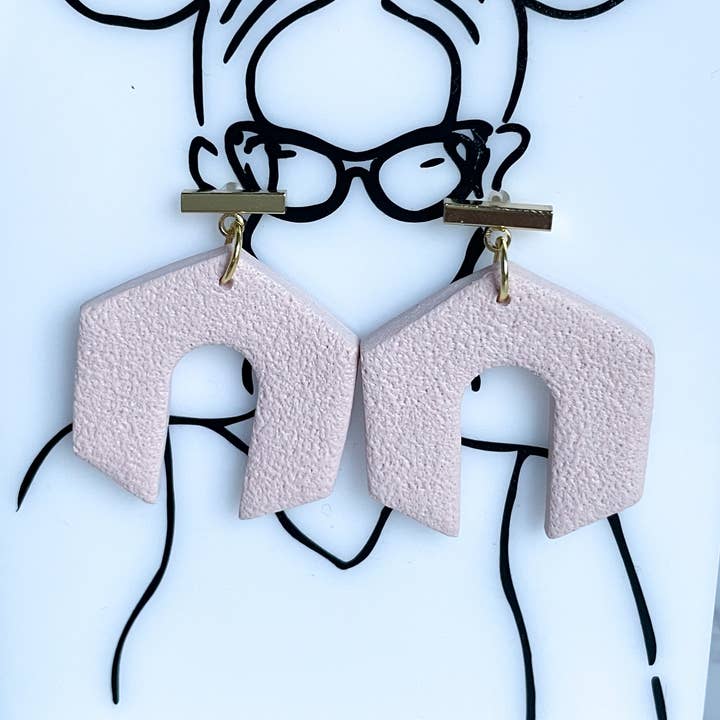 Pink & Gold Arch Textured Polymer Clay Earrings for wholesale by Britt Cimone