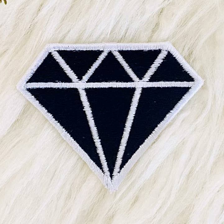 Diamond embroidered iron-on hat patch for wholesale by R & R Stitched