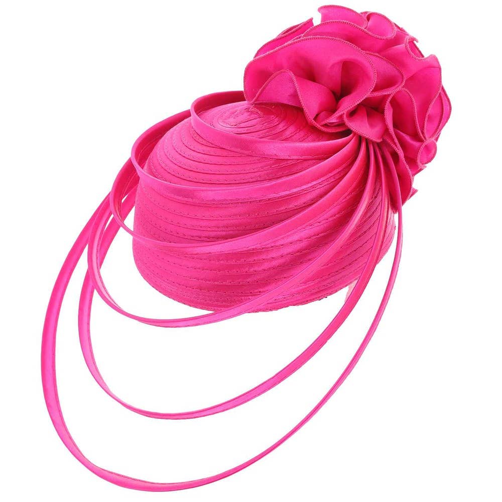 anbfashion - Wholesale Fascinator Hat - Women's - Dressy Rose Pillbox Braid Hat Floating Ribbon Trim 27001