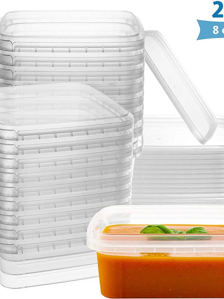 8-oz. Square Clear Deli Containers with Lids | Stackable, Tamper-Proof BPA-Free Food Storage Containers | Recyclable Space Saver Airtight Container for Kitchen Storage, Meal Prep, Take Out | 20 Pack for wholesale by singleware