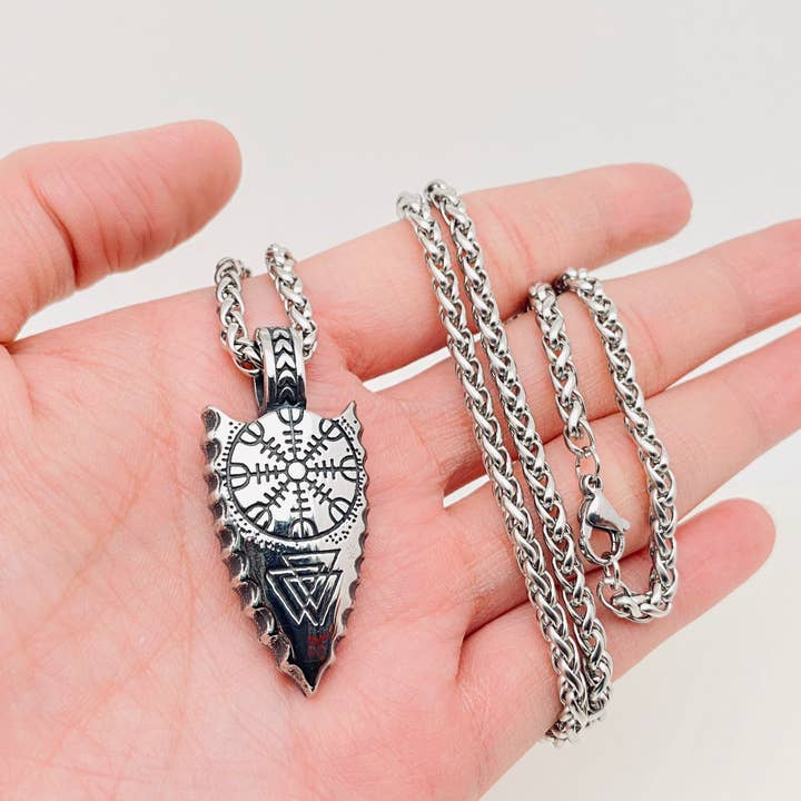 Arrow Shape Viking Valknut Pendant Necklace - MJ/MNP for wholesale by Mio Queena