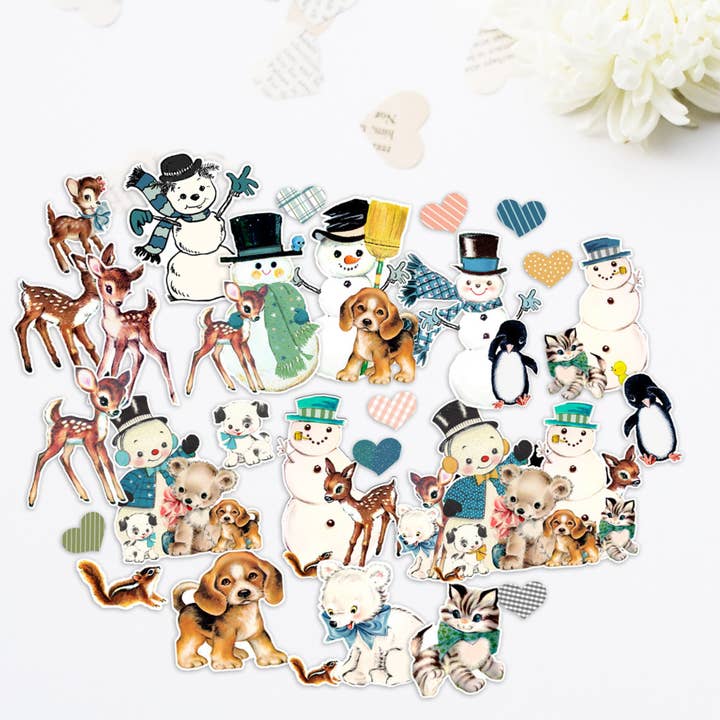 Ephemera vintage de Snow Friends | Muñecos de nieve recortados para venta al por mayor de Pretty Little Studio