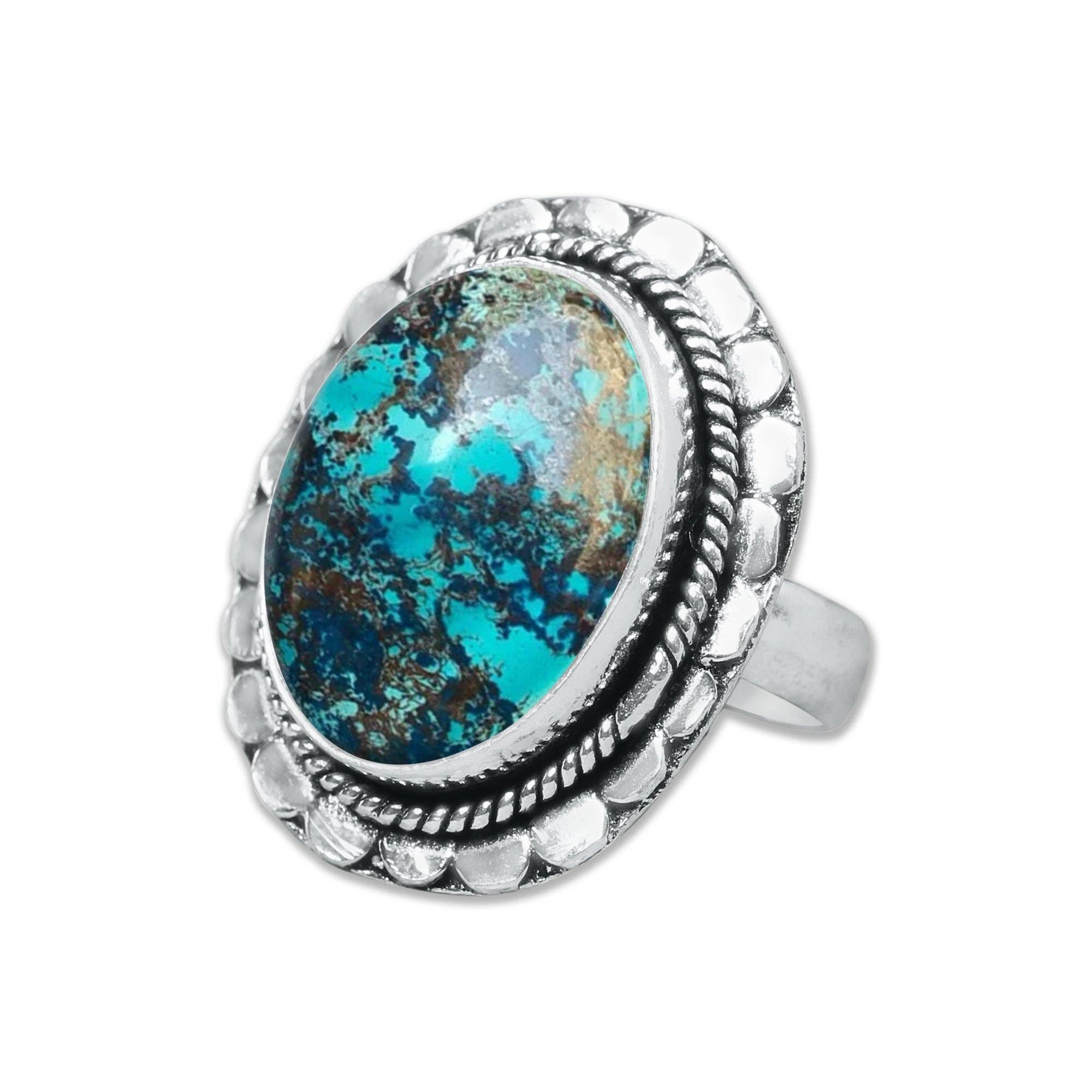 Handmade Jewels – wholesale Cocktail/Statement Ring – Chrysocolla-ringar – Silverpläterade, Handgjorda, Jordnära Havsgröna (US Storlekar 6–10, Tillverkade på Beställning)14