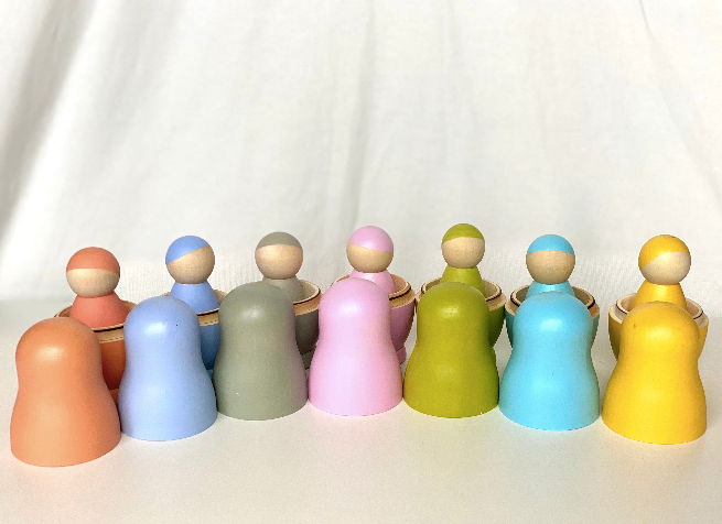 PoppyBabyCo - Wholesale Wood Toy - Kids - Wooden Nesting Dolls with Pegs Pastel2