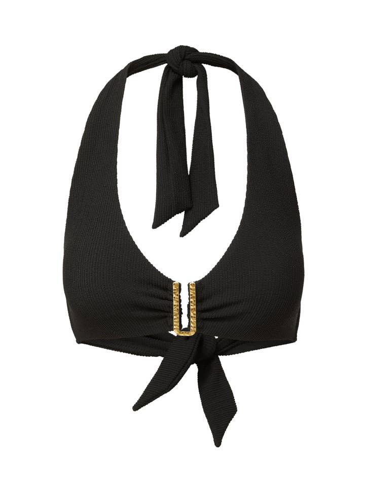 Haut de bikini à col nu texturé noir *Melissa* pour la vente par Change of Scenery