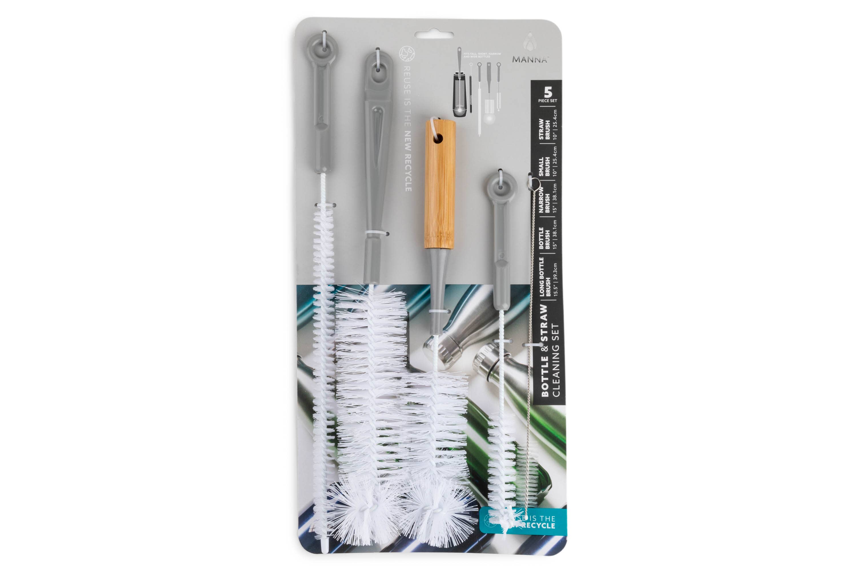 Core Home - Wholesale Cleaning Brush - 5pc Bottle & Straw Brush Cleaner Set - Pewter1