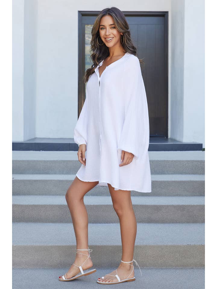 MILIO MILANO – Camisa com botões no colarinho – Mulher por atacado – CAMISA OVERSIZED DE GAZE DE ALGODÃO EYE SEE YOU (81542-BRANCO)1