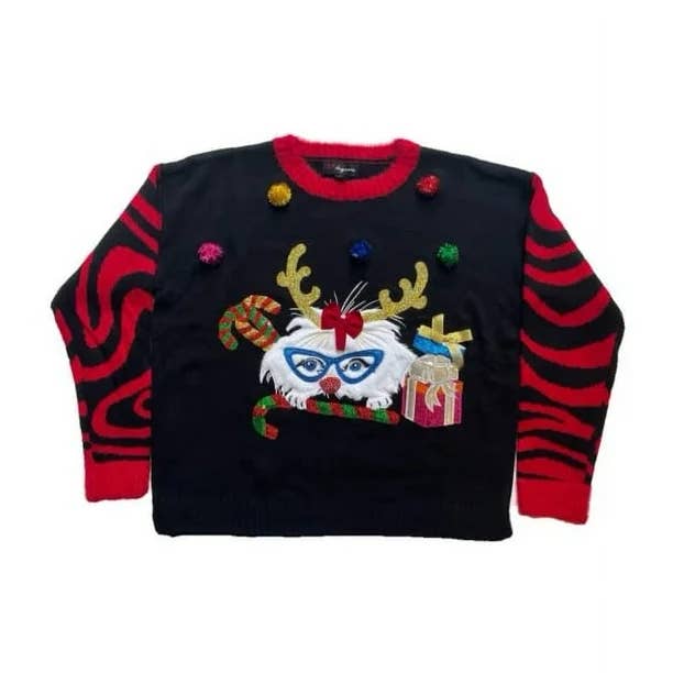 Black ABW37-A Women's Festive Kitty Ugly Christmas Sweater for wholesale on Faire3