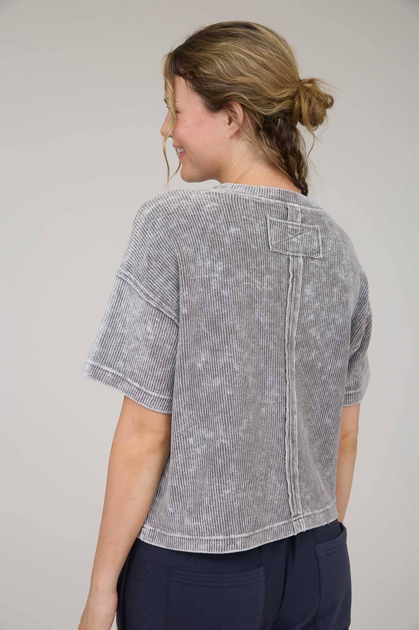 J.O.A - Wholesale Knit Top - Women's - WASHED RIBBED SHORT SLEEVE TEE WITH POCKET15