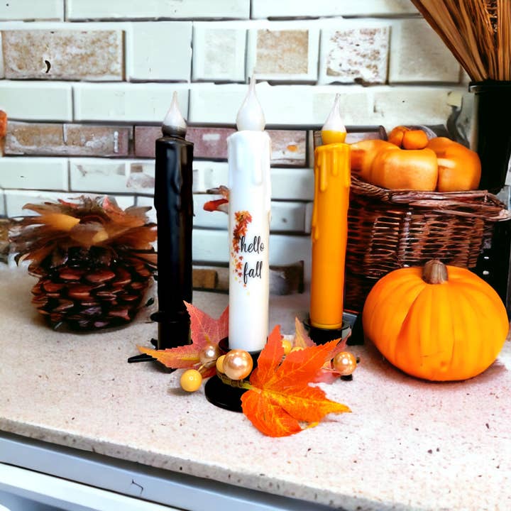 Small Town Dusk - Wholesale Flameless Candle - 7" Solid Black LED Battery Operated Timer Taper Candles