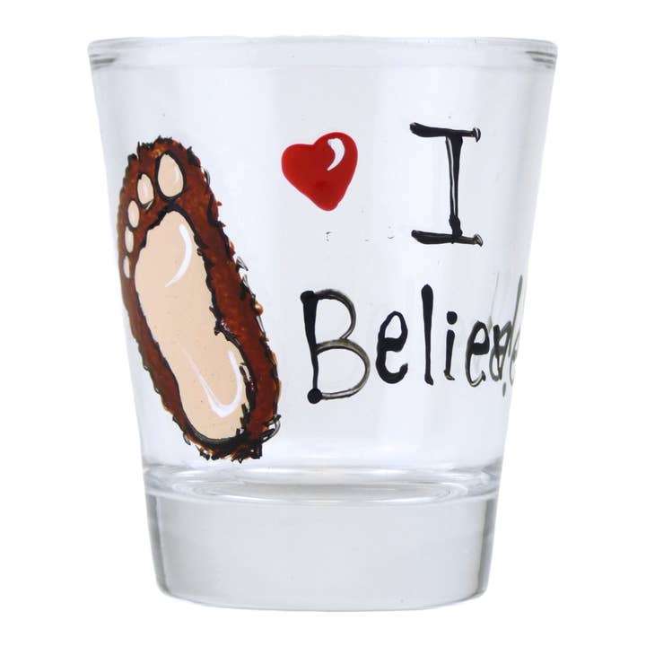 Big Foot Sasquach I Believe Hand Painted Souvenir Shot Glass for wholesale by Classy Art Designs, LLC