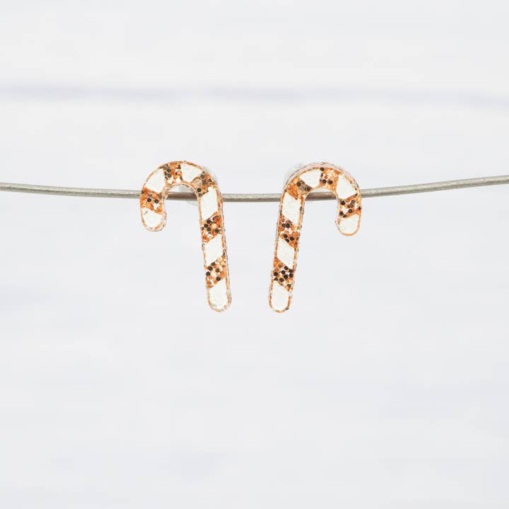 MadebyJenWren – wholesale Stud/post earrings – Gold glitter candy cane Christmas studs4