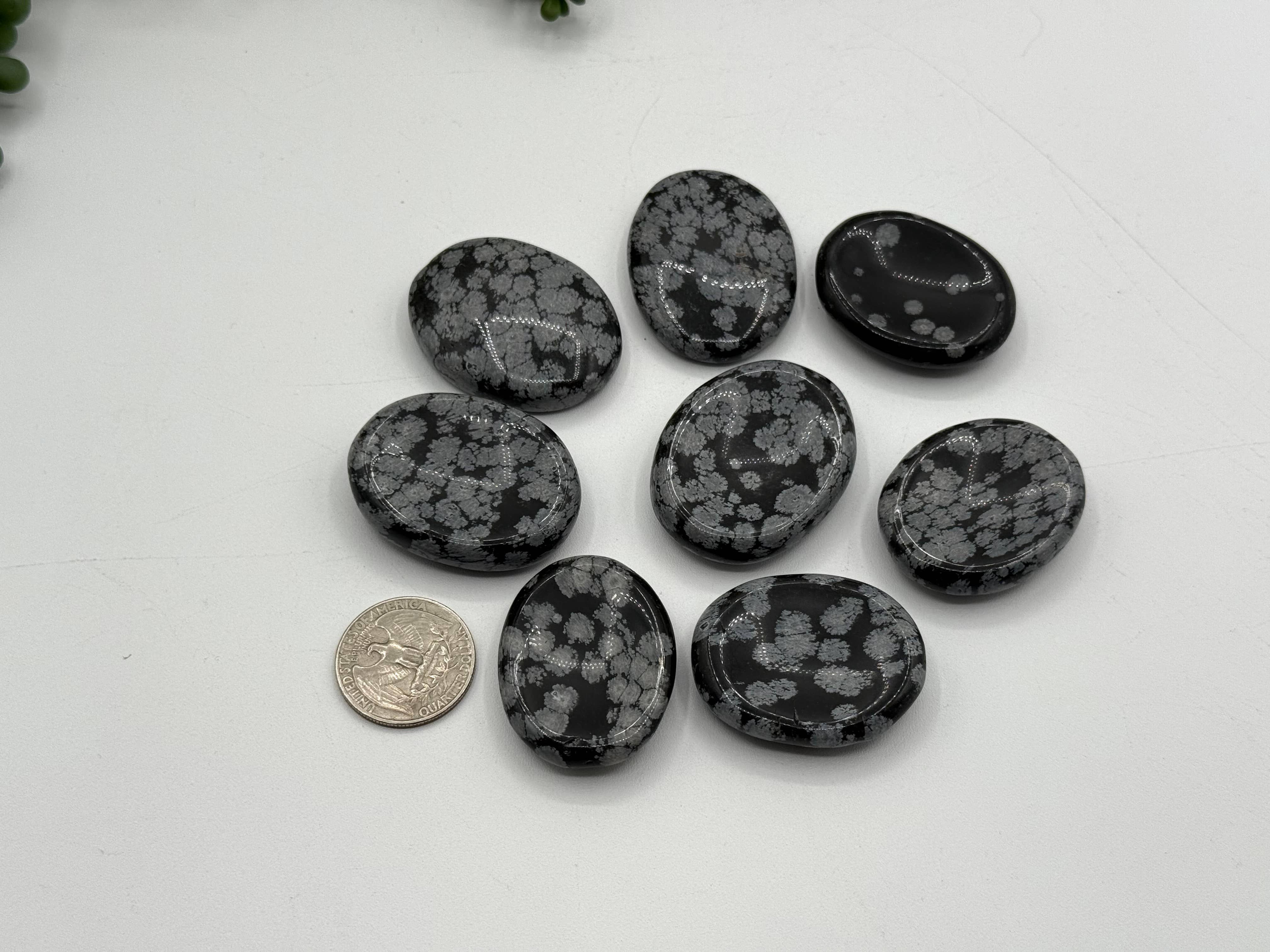 Meraki Gemstones - Wholesale Spiritual stone/crystal - Snowflake Obsidian Worry Stones 40x30x8mm (1 piece)1