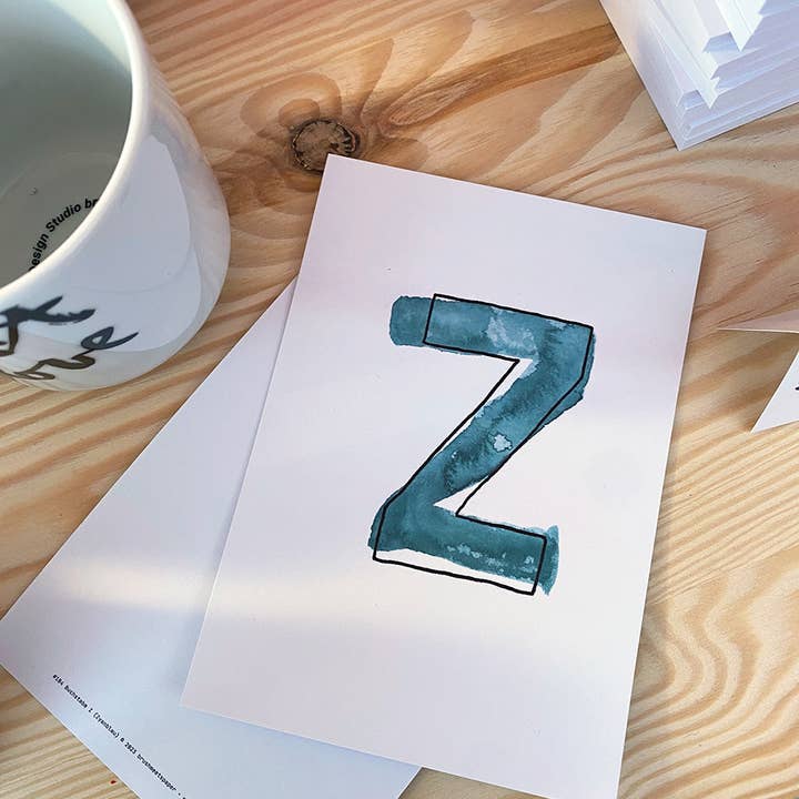 brushmeetspaper – Impressão artística – Criança e bebé por atacado – Cartão Letra "Z" - Caligrafia Manual (Edição Alfabeto ABC)