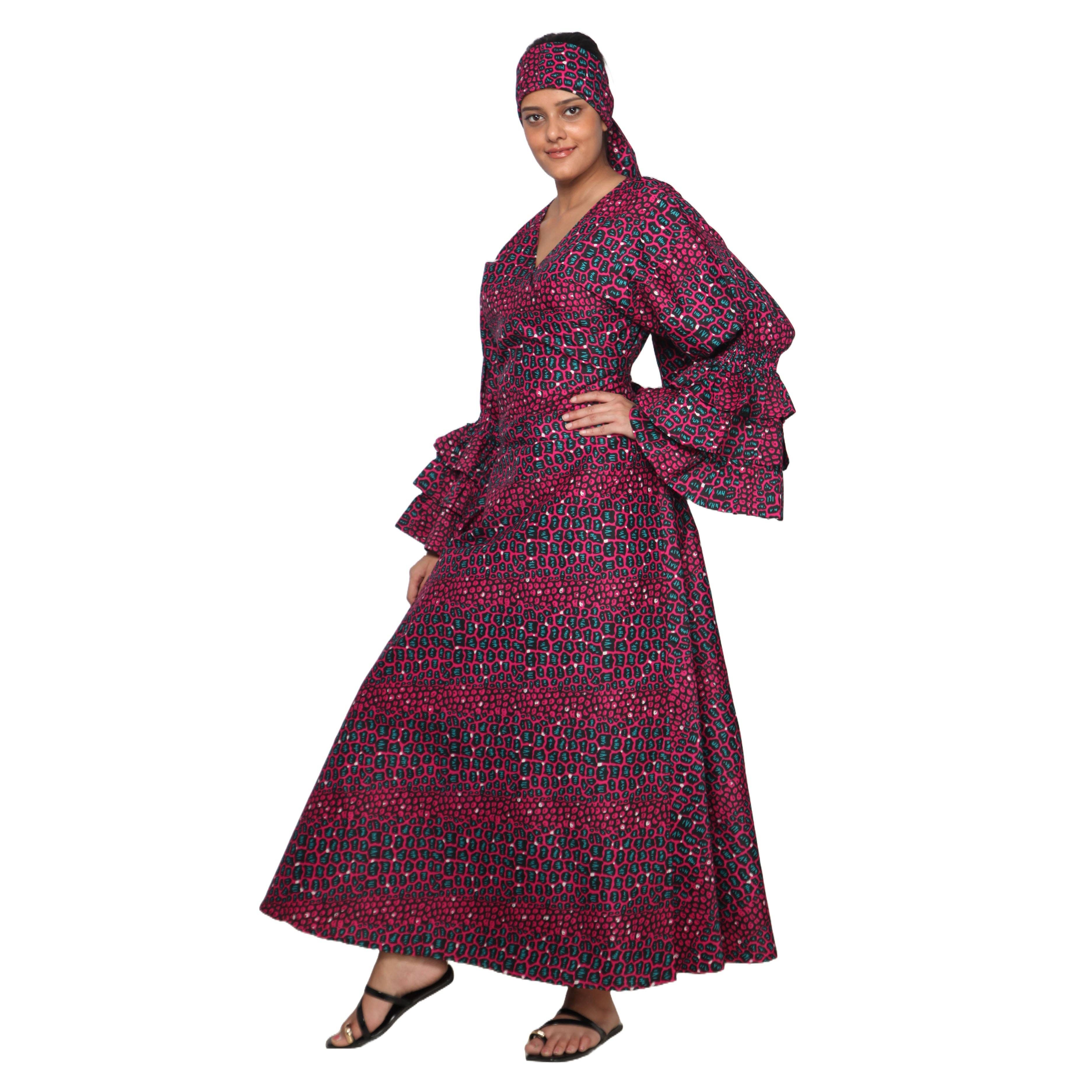 African Stars - Vente Robe – femme - Robe portefeuille en rayonne pour femme avec manches à volants -- FI-R80FS4