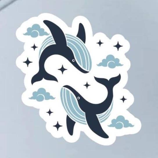 Himmlische tanzende Wale 2,5" Vinyl-Aufkleber für den Großhandel von Fable and Flame Co.
