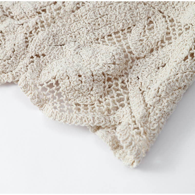 Beige Knit Button-Down Hollow Out Sweater Top for wholesale on Faire5