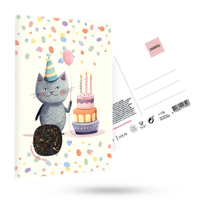Tarjeta de té de cumpleaños con forma de gato (1 pieza) para venta al por mayor de The Cabinet of Curiositeas