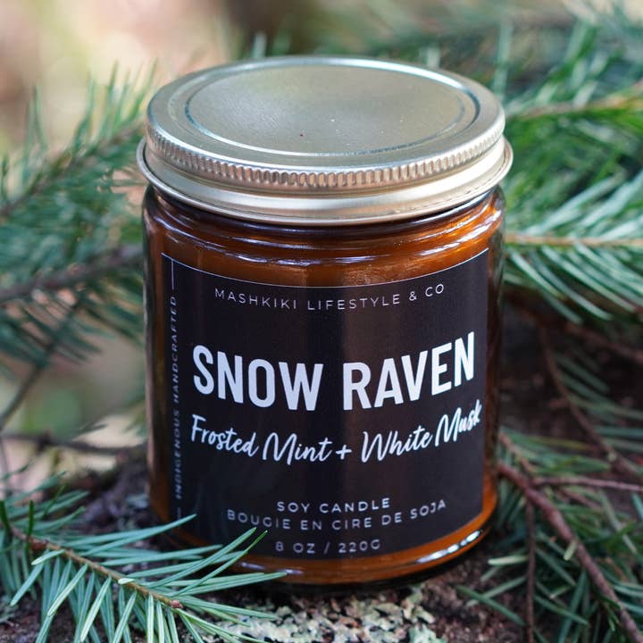 Snow Raven | Frosted Mint + White Musk - Amber Soy Candle for wholesale by Mashkiki Lifestyle & Co.