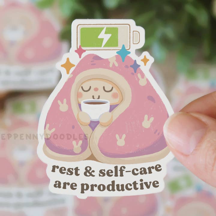 Rest & Self-Care Are Productive - Sticker for wholesale by Yeppenny Doodles LLC