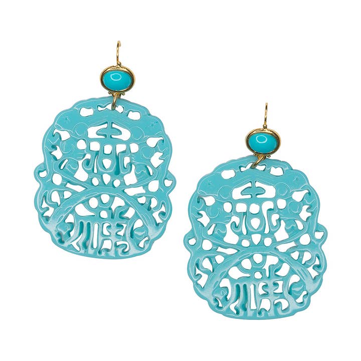 Boucles d'oreilles percées en turquoise sculptée pour la vente par Kenneth Jay Lane