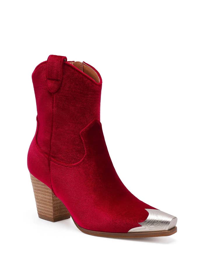 Mars Sky Shoes Wholesale - Wholesale Cowboy Boots - Women's - Beast Fashion DAKOTA-01 Women Block Heel Metallic Cap Toe Velvet Western Booties-12 Pairs Pack-42.75/Pair3