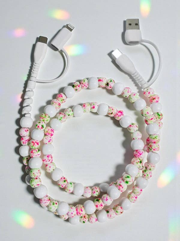 Updated White Confetti Beaded Cord Charger for wholesale by Nash Grey