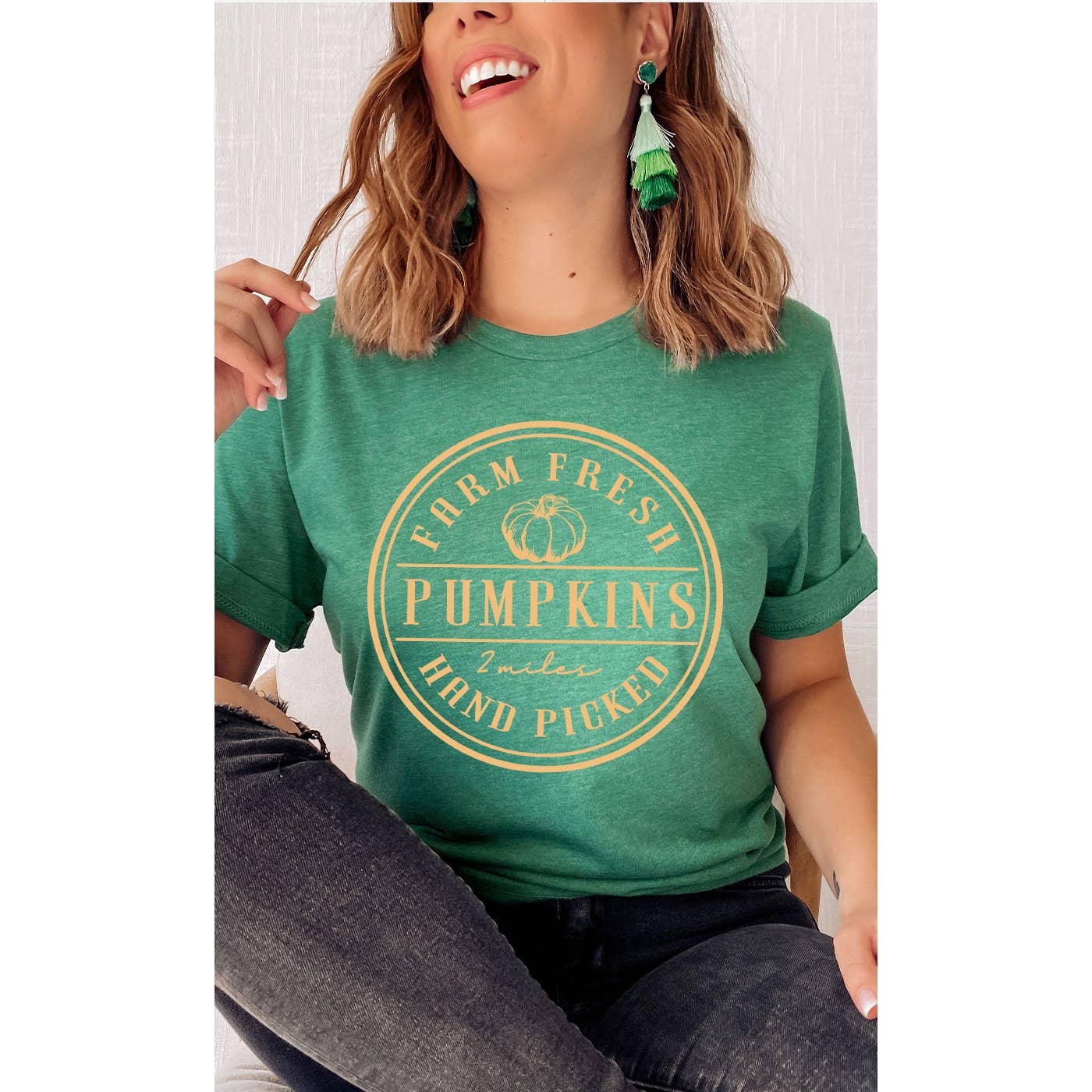 Kissed Apparel - Wholesale Screen Printed T-Shirt - Women's - Farm Fresh Pumpkins Circle Graphic Tee3