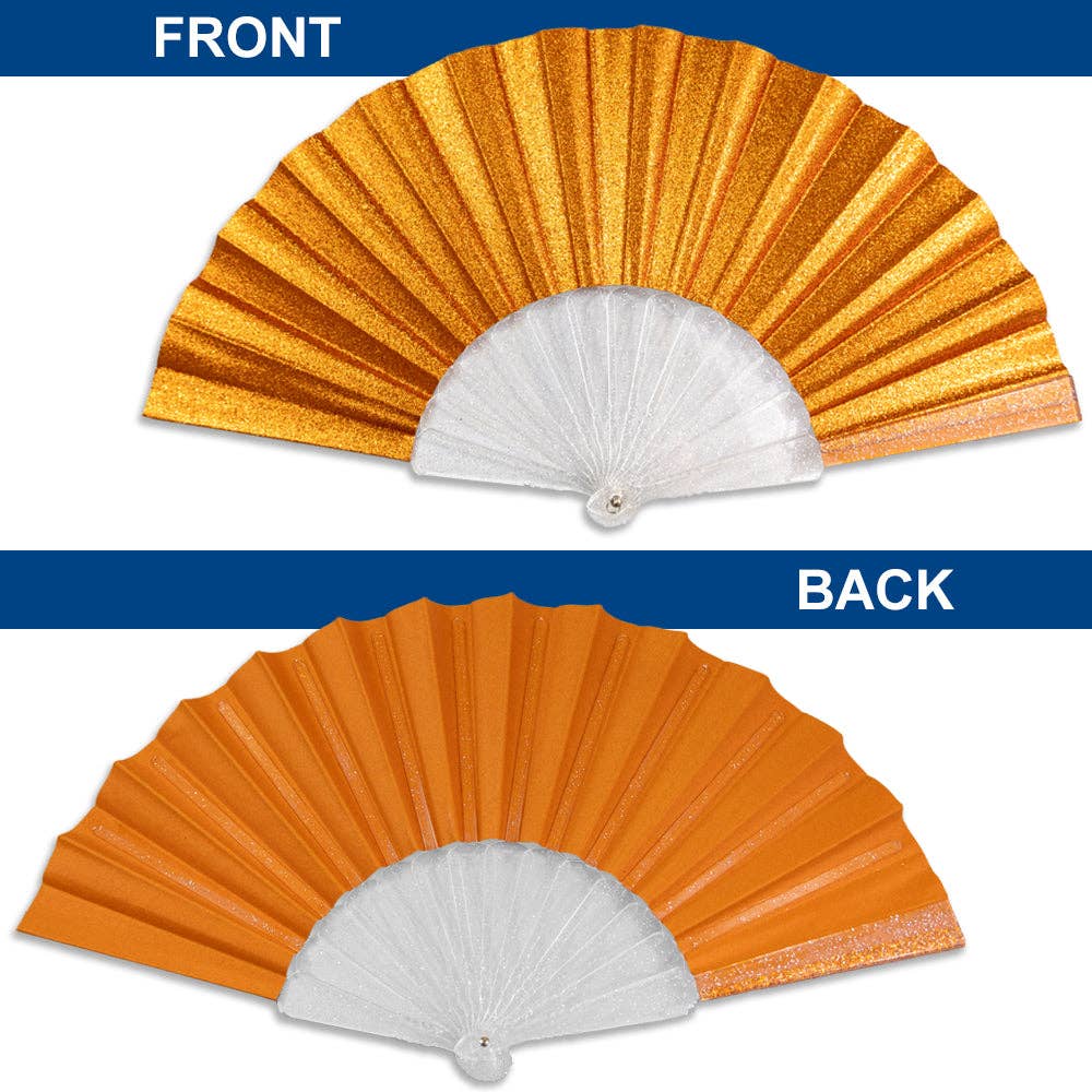 Flags Importer - Wholesale Handheld Folding Fan - Glitter Orange Small Hand Fan (Clear Handle)2