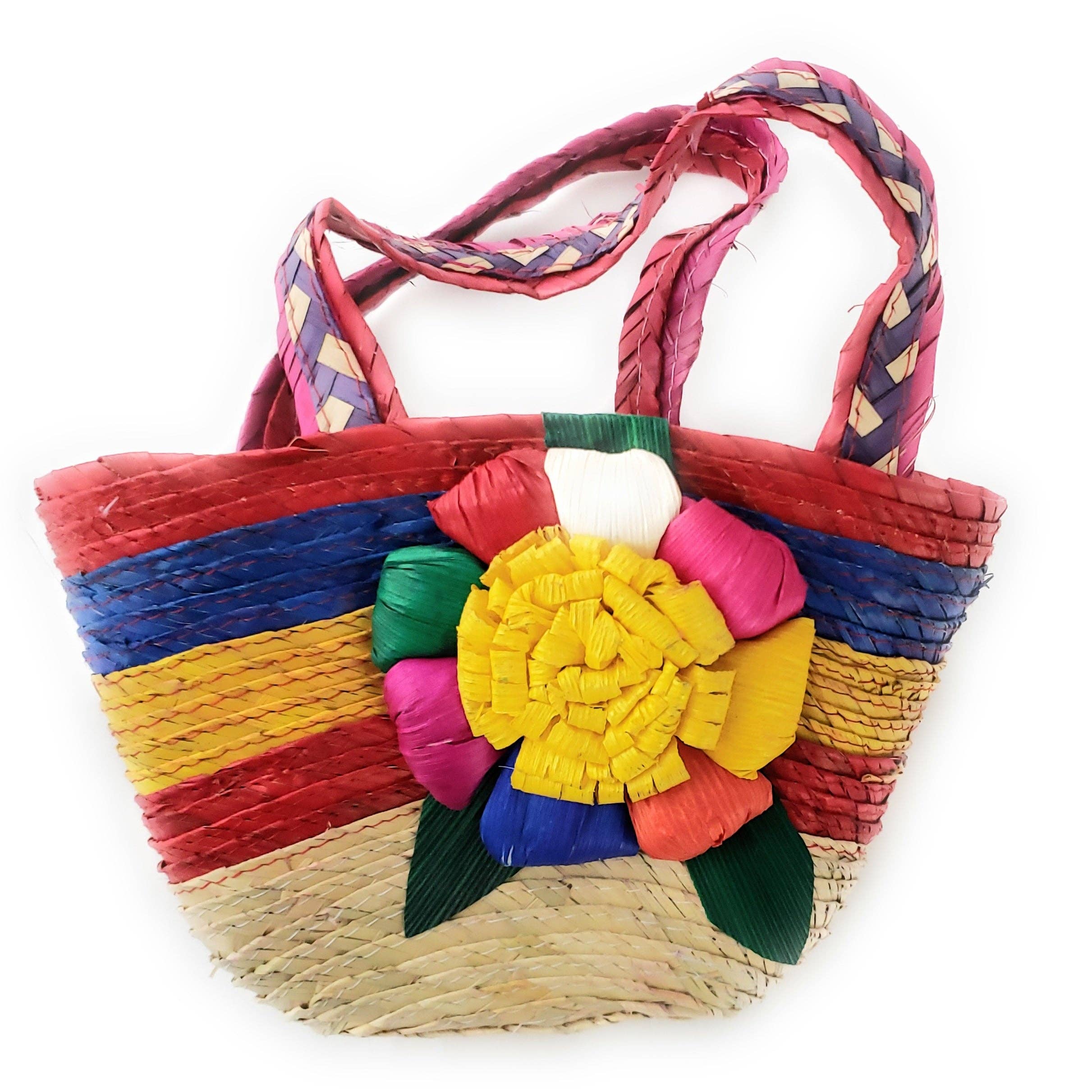 The Little Pueblo - Wholesale Beach Bag - Mexican Floral Palm Bag  Handmade  Candy Bag Flower Straw Bag1